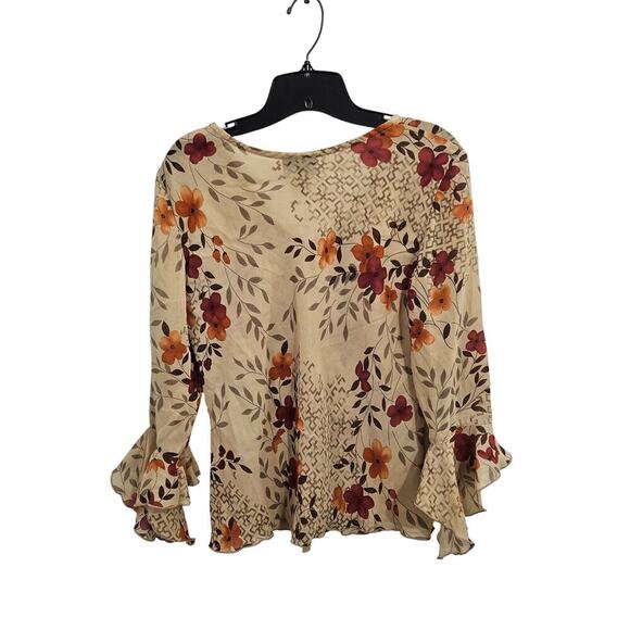 90s Fashion Bug Floral Womans Top Flouncy Sleeves Whimsical Fairycore Sz Medium - Picture 2 of 5